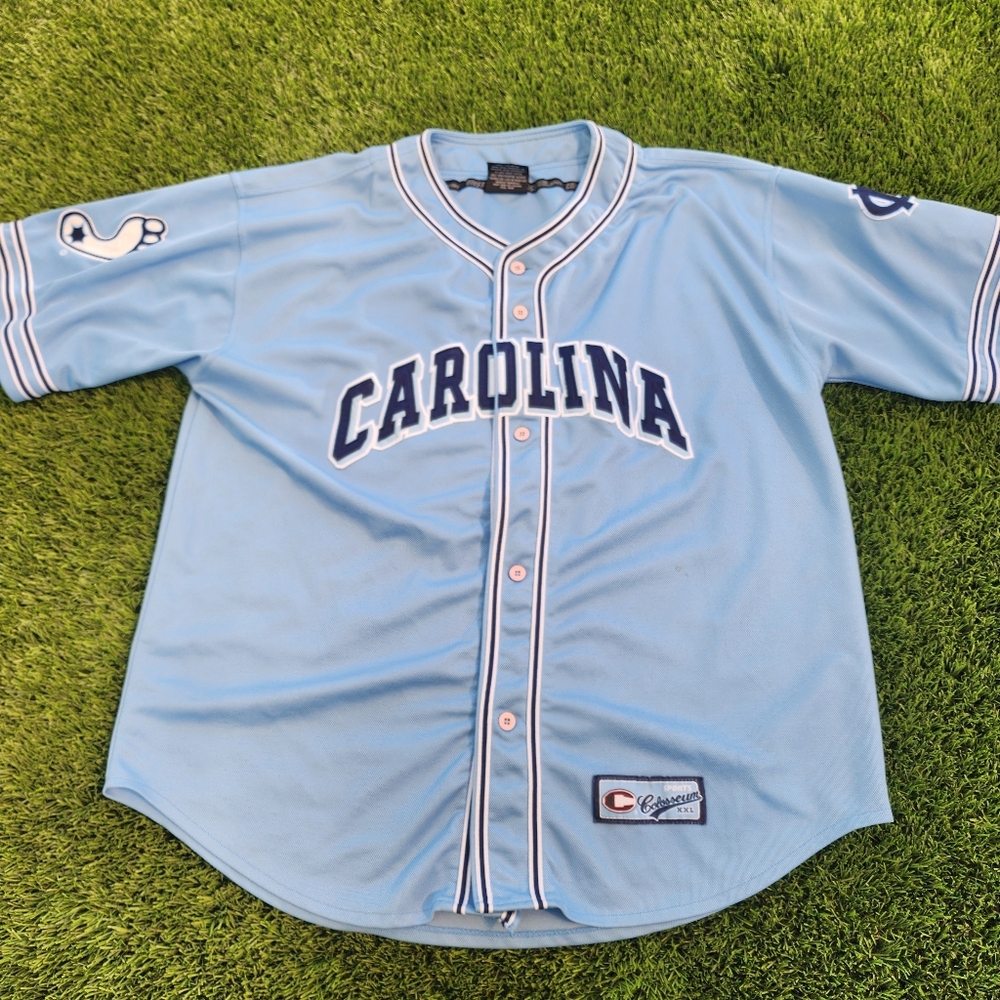 North Carolina Blue Baseball Jersey XXL Colosseum Tar Heels Button Up Logo